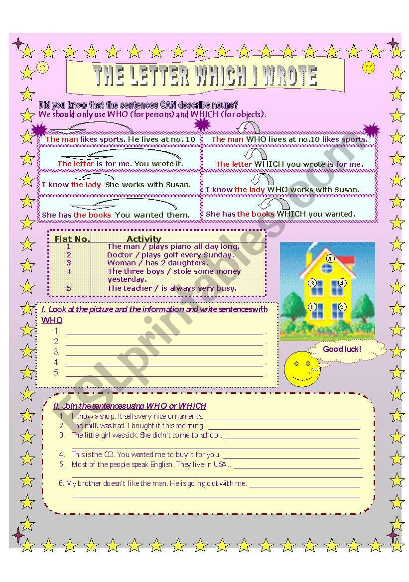 Relative WHO and WHICH worksheet