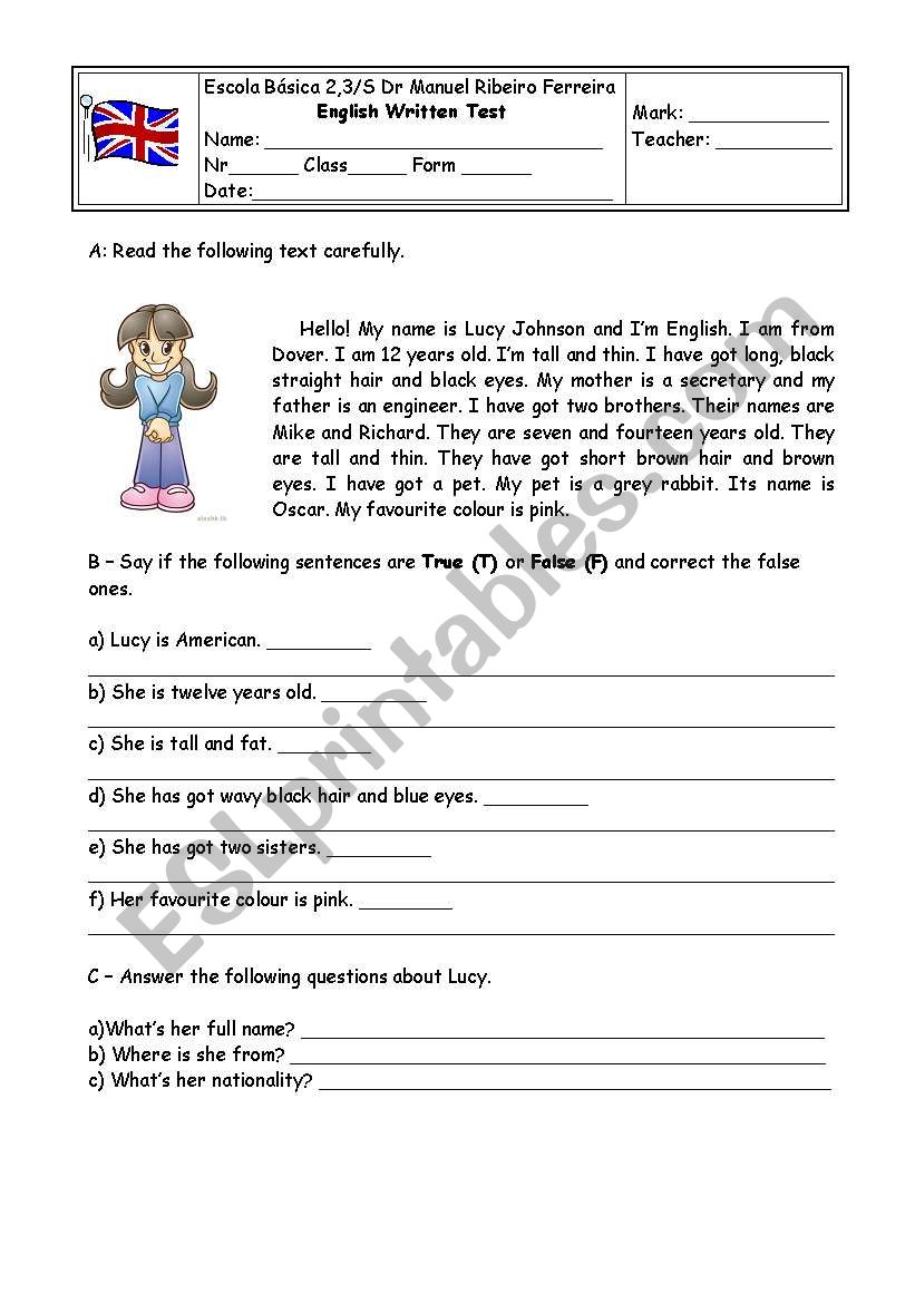 test worksheet