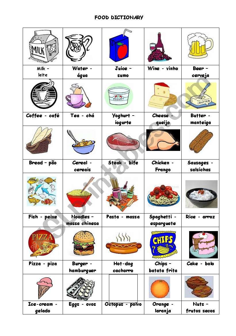 Food and drink items worksheet