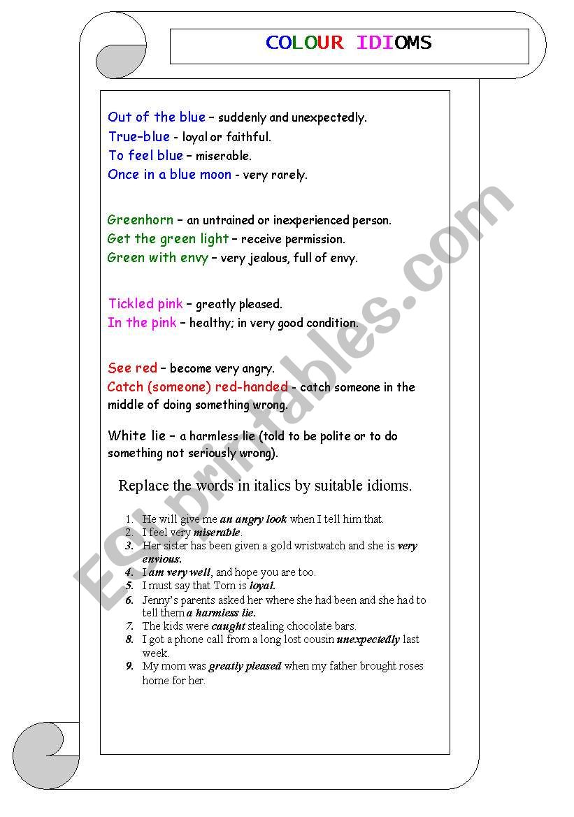 Colour Idioms worksheet