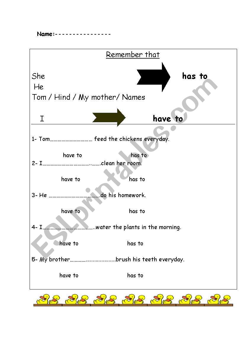 Has to and Have to worksheet