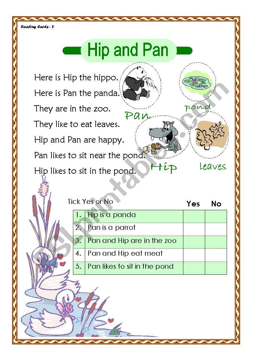 Hip and Pan - reading comprehension