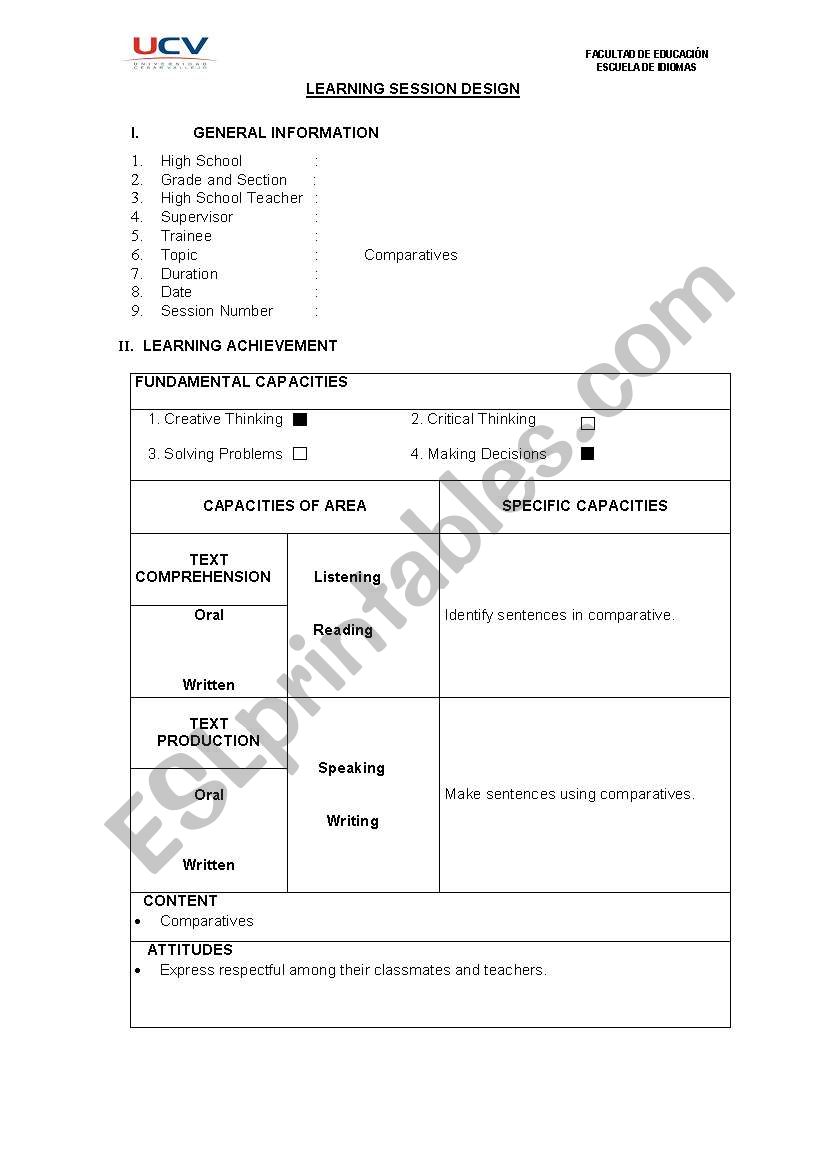 Comparatices worksheet