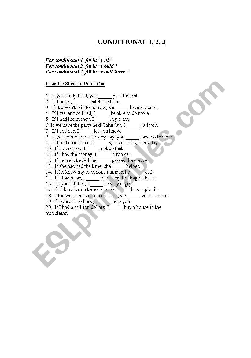 conditionals worksheet