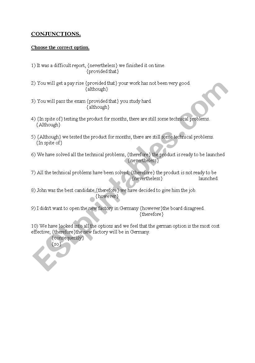 conjunctions worksheet