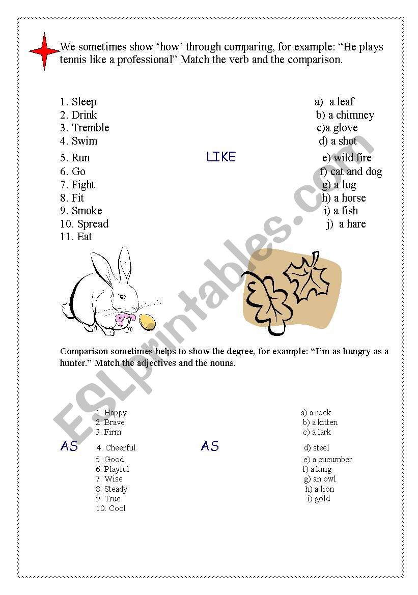 Comparison /Like, As.....As worksheet