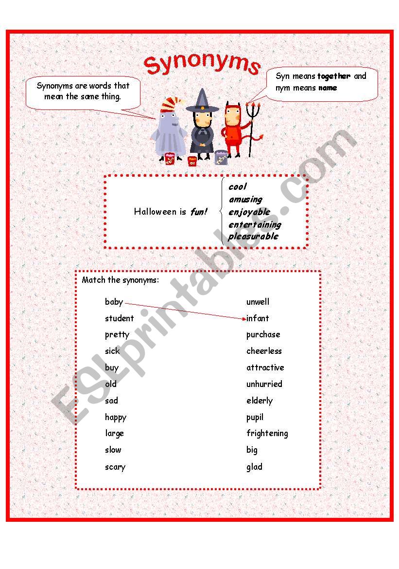 Synonyms worksheet