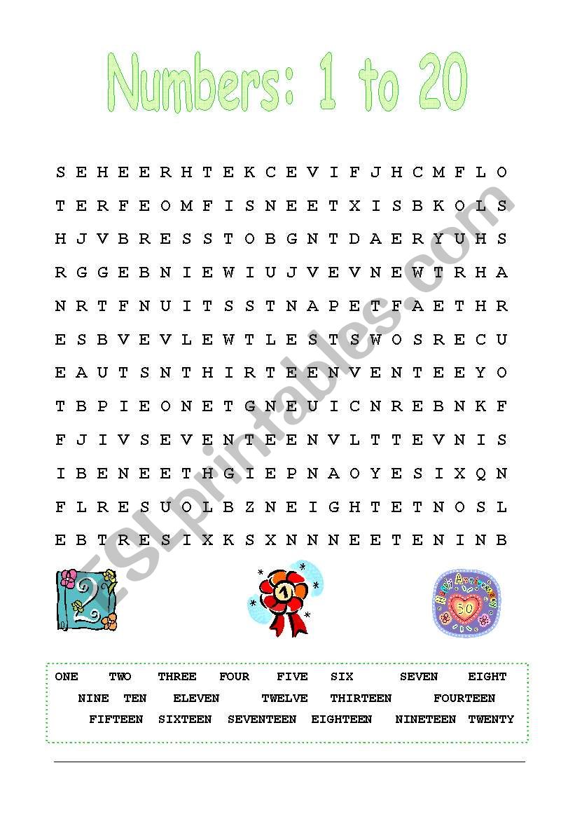 Numbers: word search worksheet