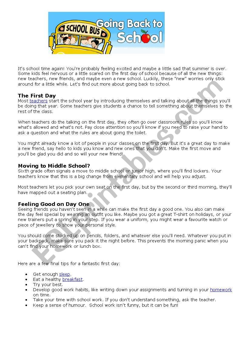 Back to school worksheet worksheet