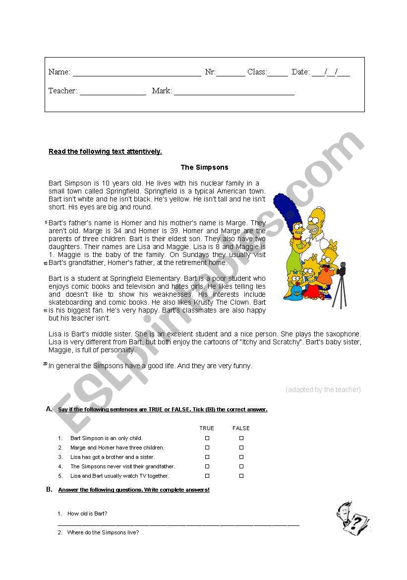 Written test worksheet