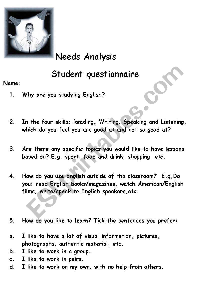 Needs Analysis worksheet