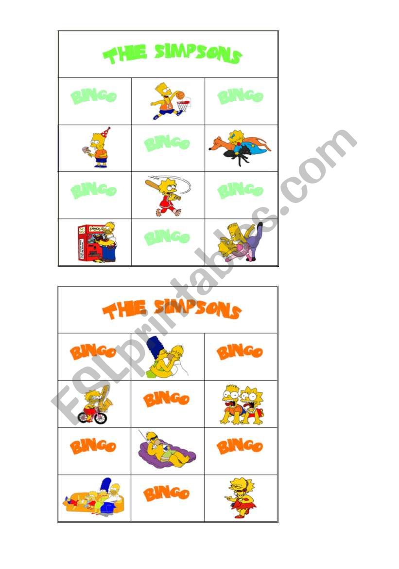 simpsons bingo worksheet
