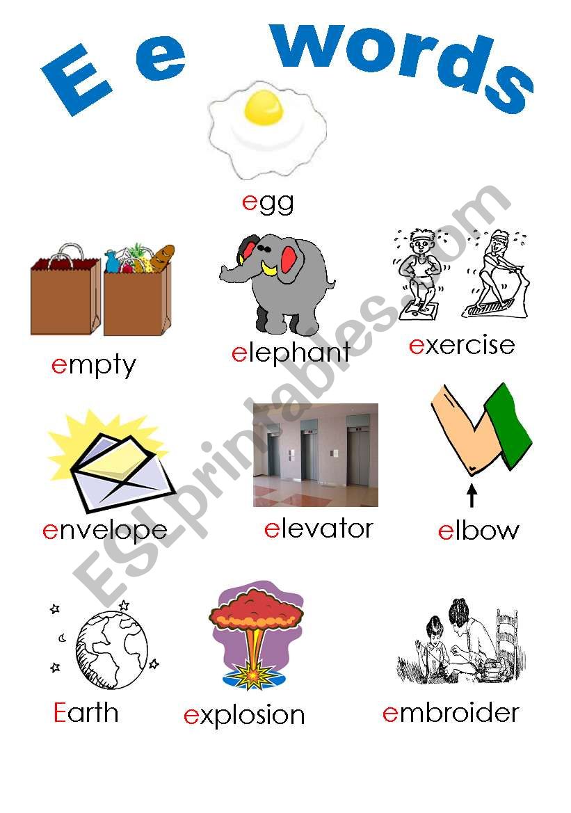 e E words worksheet