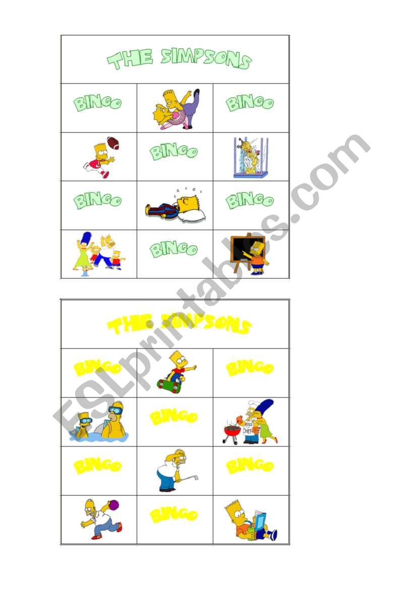 simpsons bingo part2 worksheet