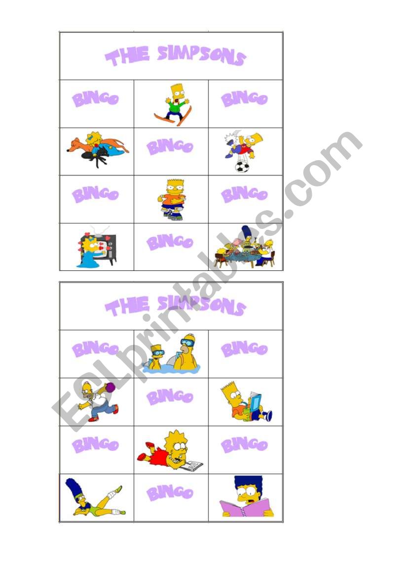 simpsons bingo part 3 worksheet