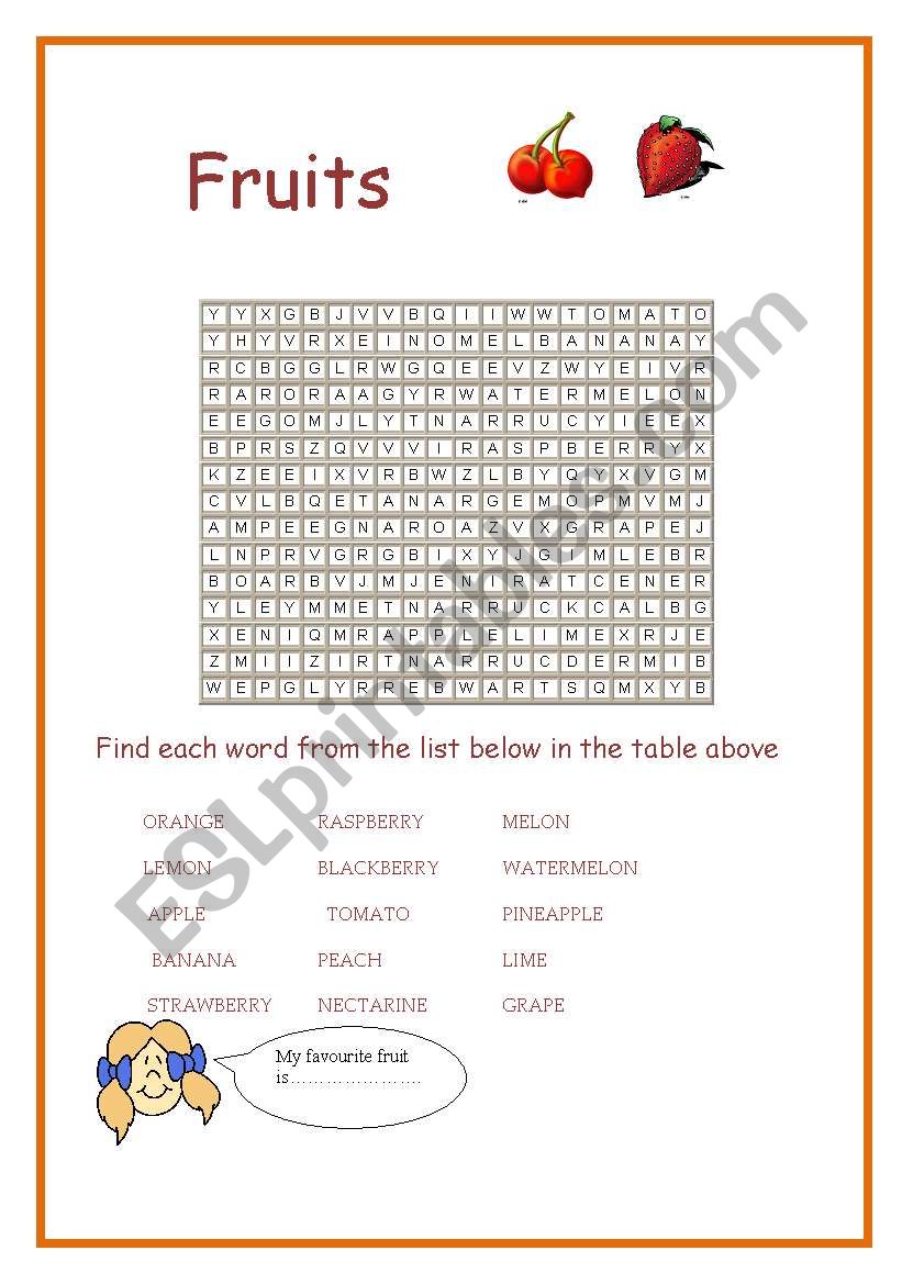 fruits worksheet