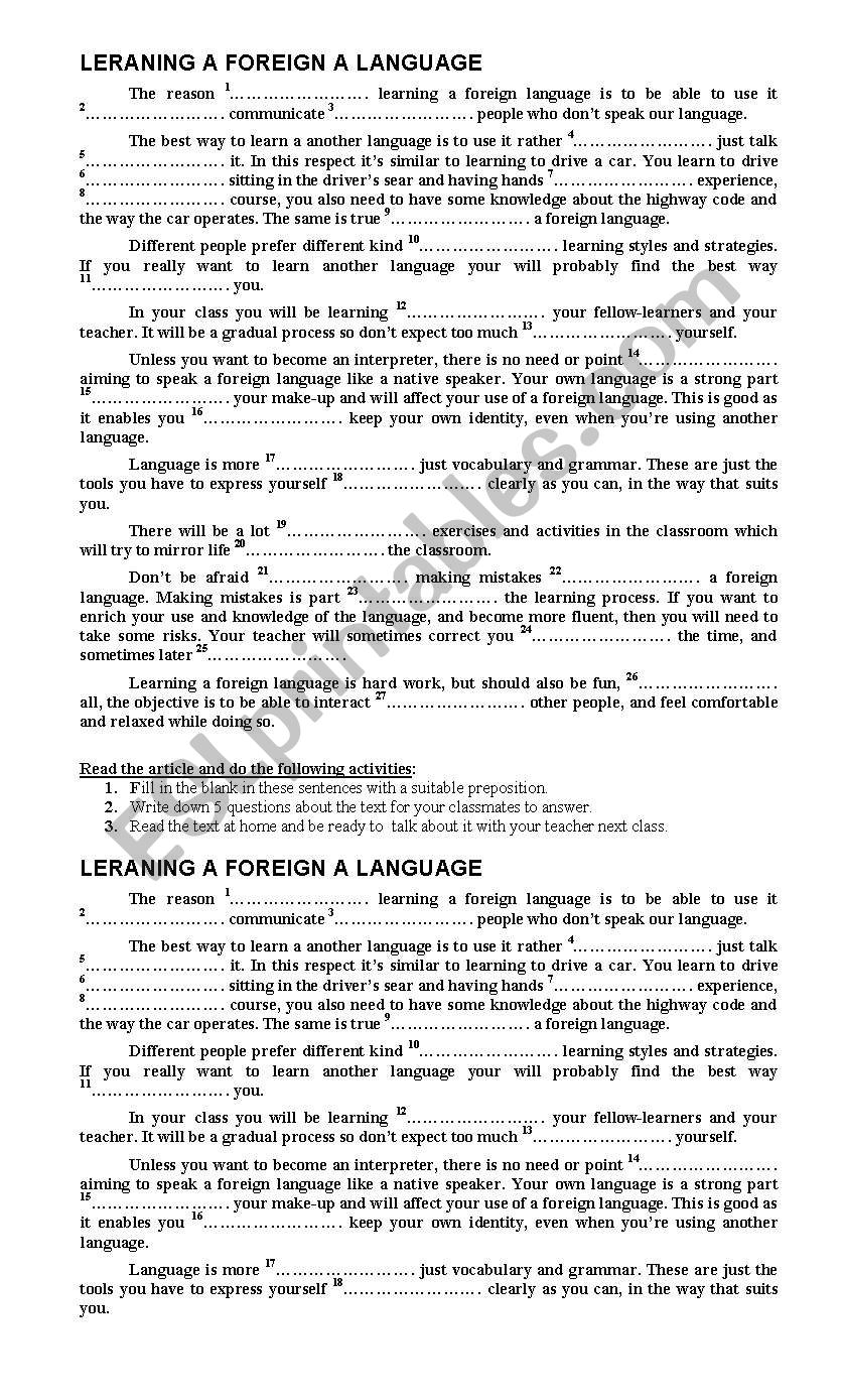 Learning a Foreign language worksheet
