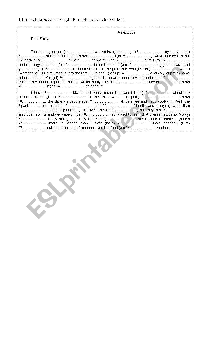 verb tenses worksheet