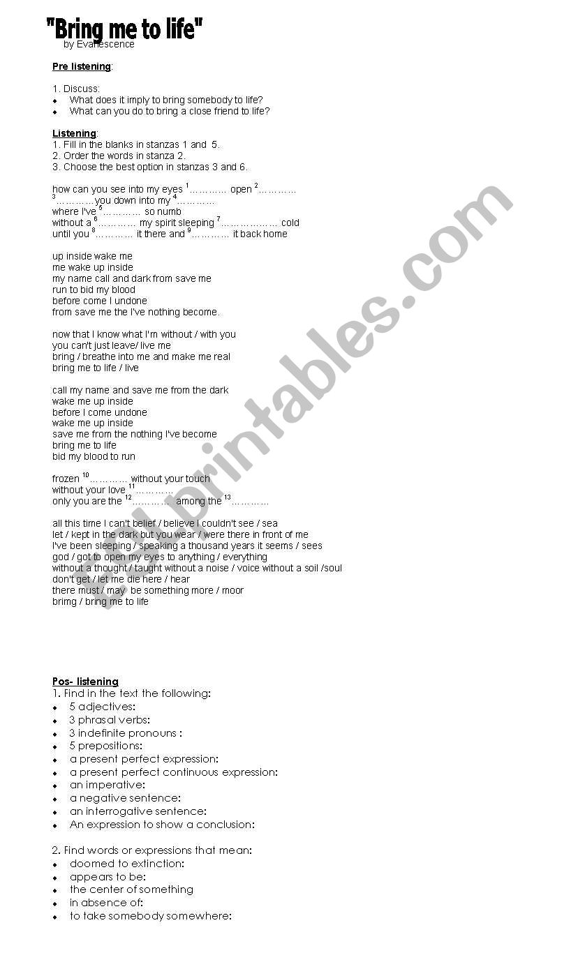 Call me when ou are sober worksheet