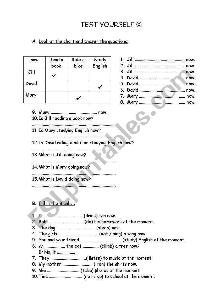 present continuos tense  worksheet