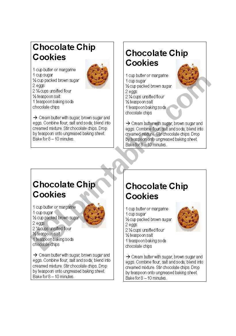 chocolate chip cookies recipe worksheet