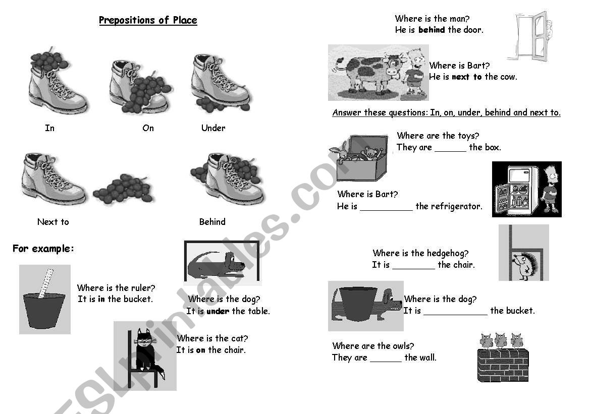 preposition of place worksheet