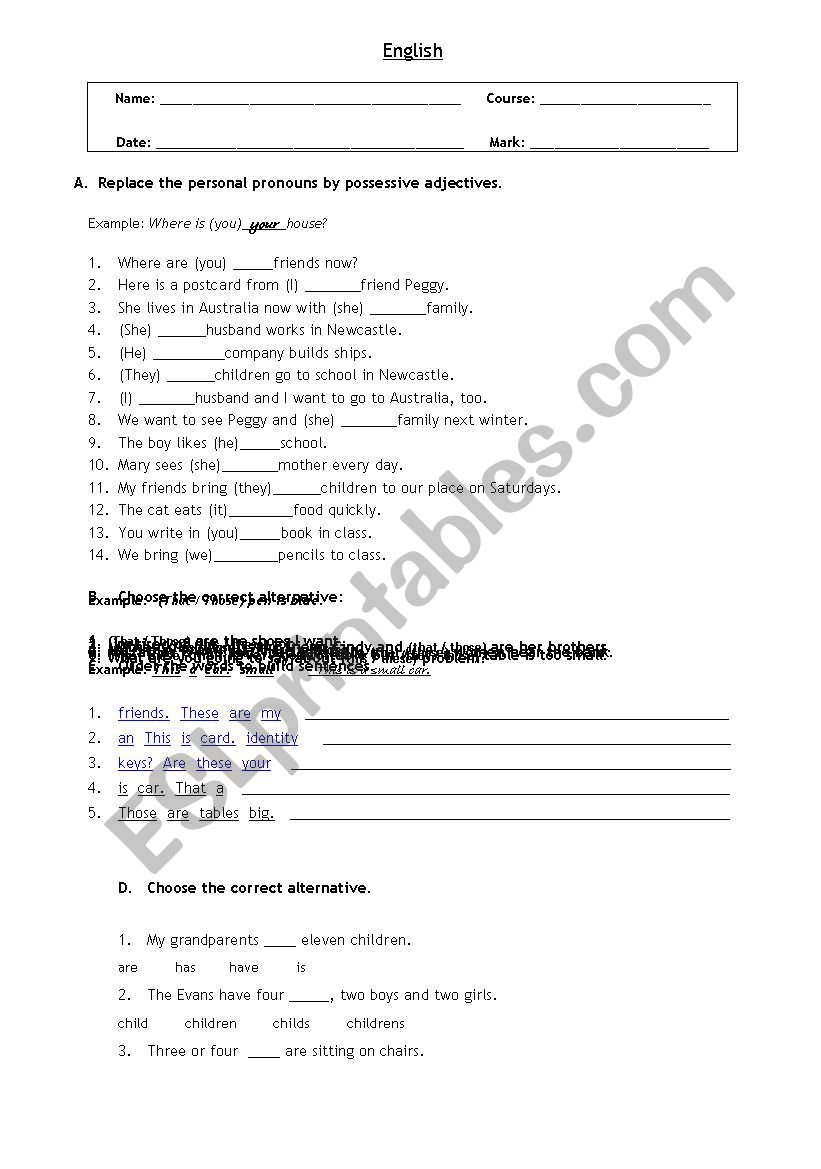 Elementary test 2 worksheet