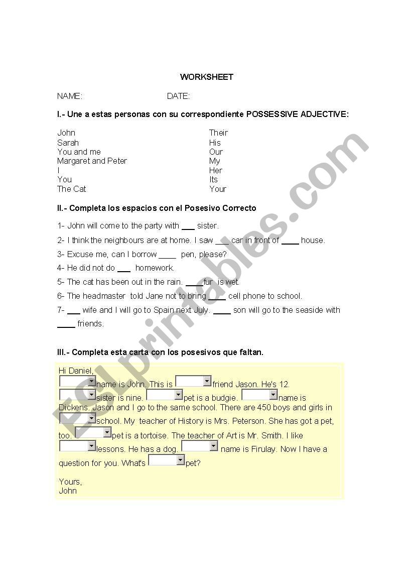 POSSESSIVE ADJETIVES worksheet