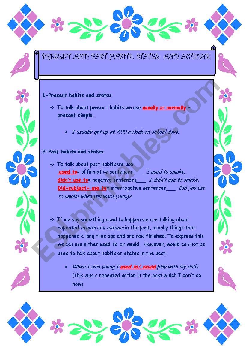 PRESENT AND PAST HABITS 1 worksheet