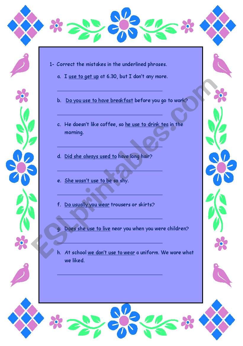 PRESENT AND PAST HABITS 2 worksheet