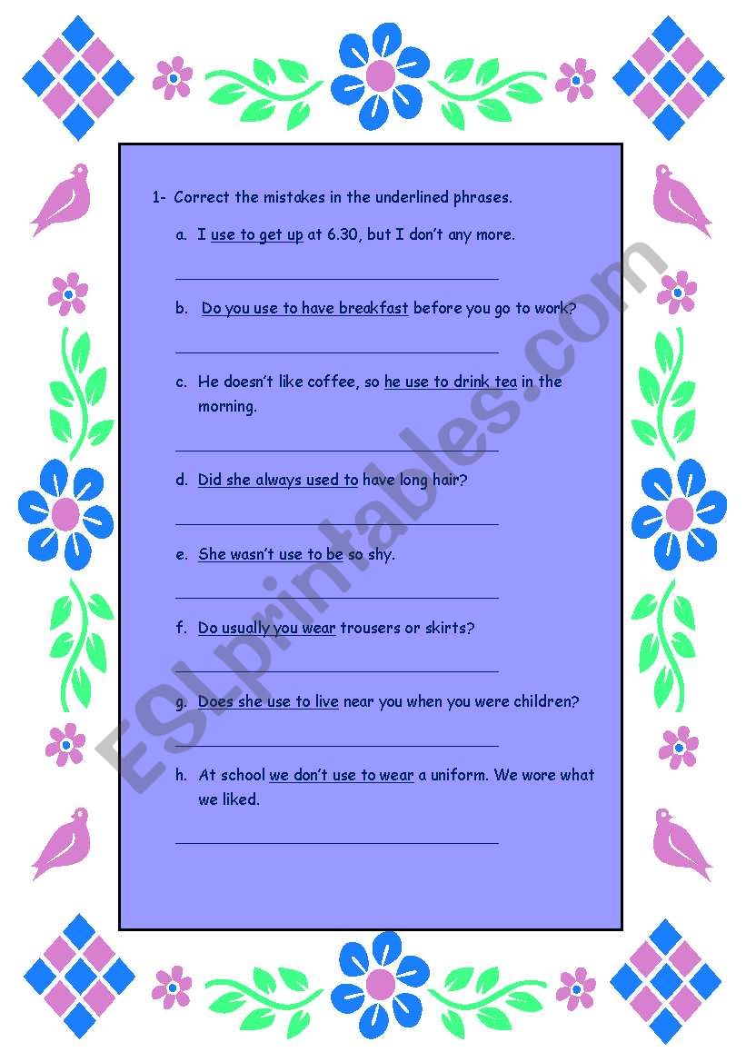 PRESENT AND PAST HABITS 2 worksheet