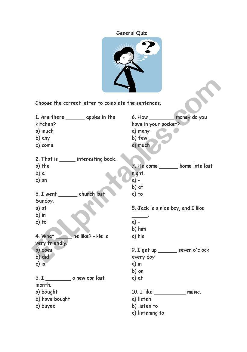 General Quiz worksheet