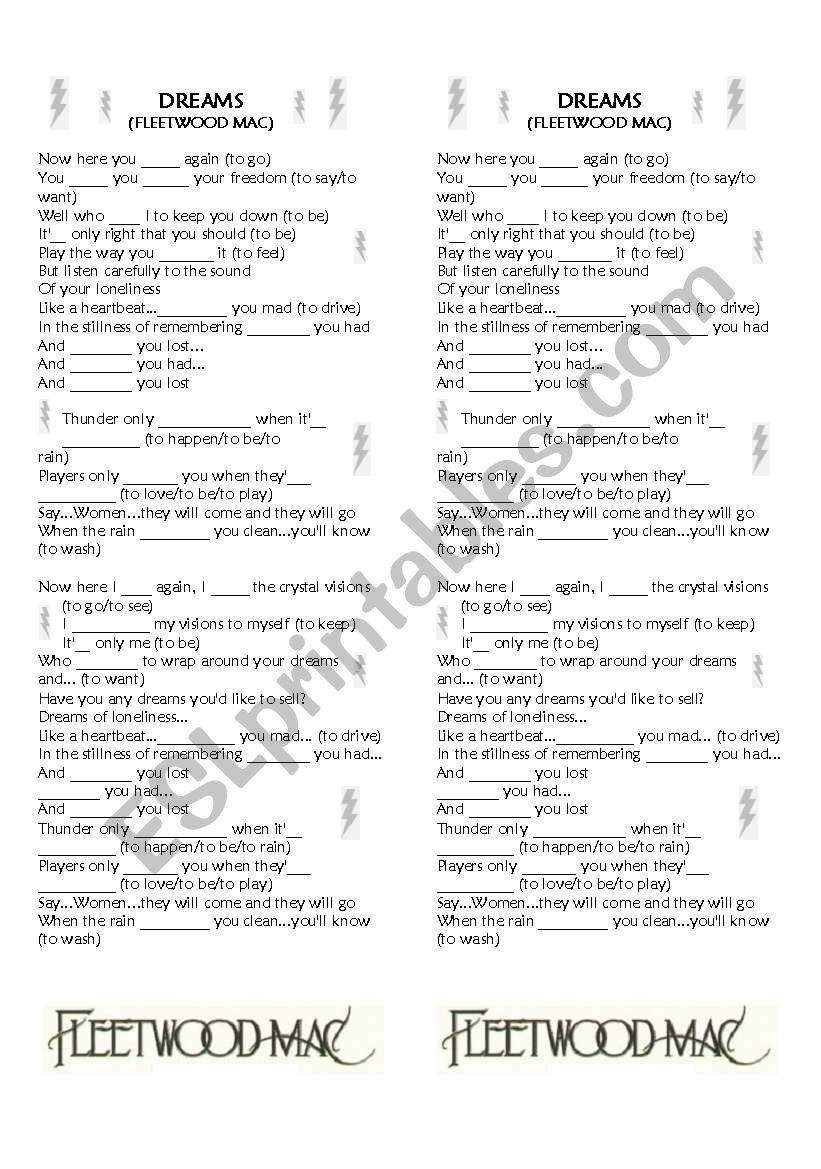 SONG - DREAMS (FLEETWOOD MAC) worksheet