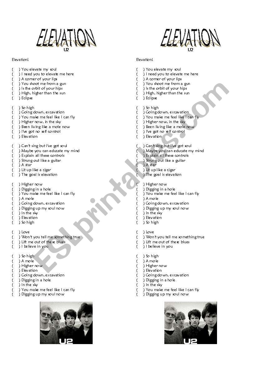 SONG - ELEVATION (U2) worksheet