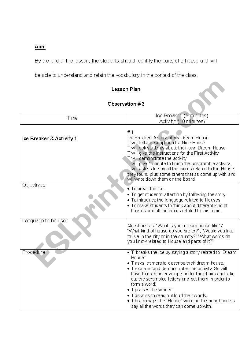 Rooms of The House Lesson Plan