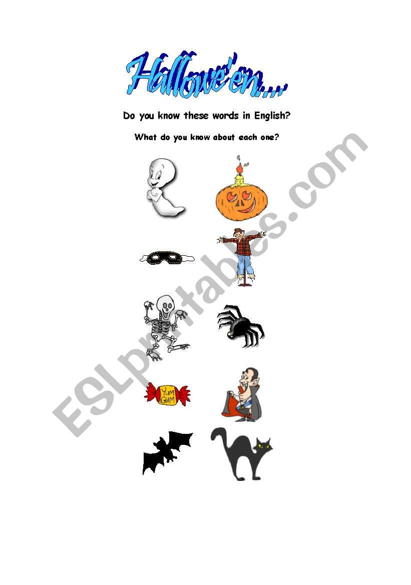 Halloween clipart and vocab worksheet
