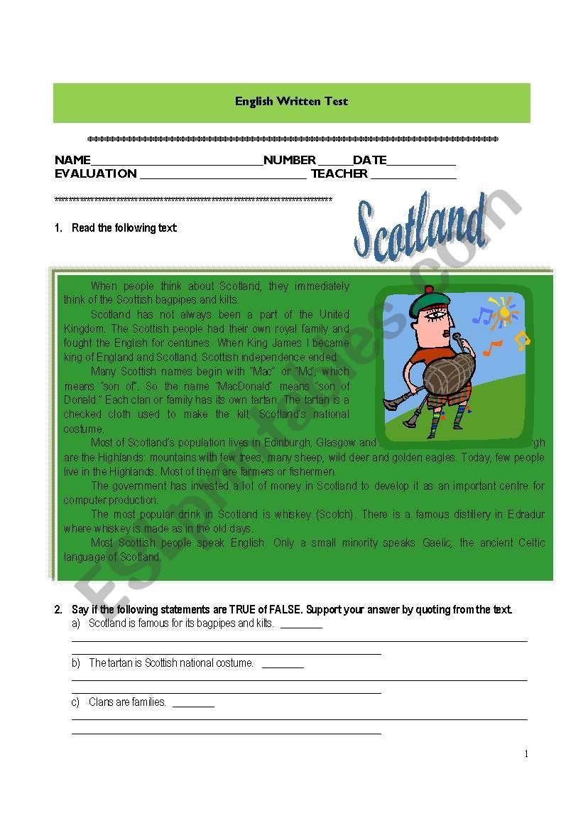 Scotland worksheet