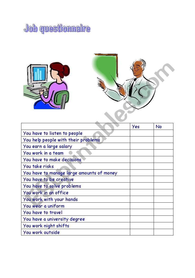 job questionnaire worksheet