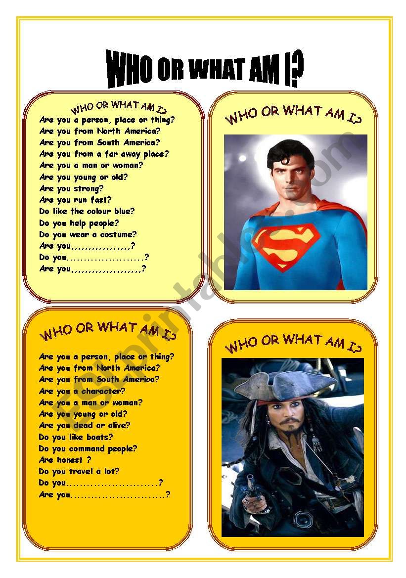 CARD 9 WHO OR WHAT AM I worksheet