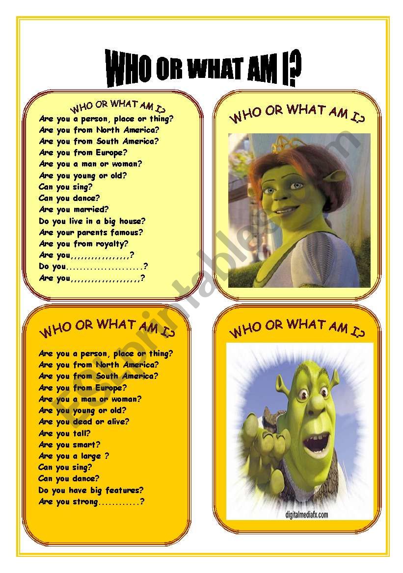 CARD TEN WHO OR WHAT AM I worksheet
