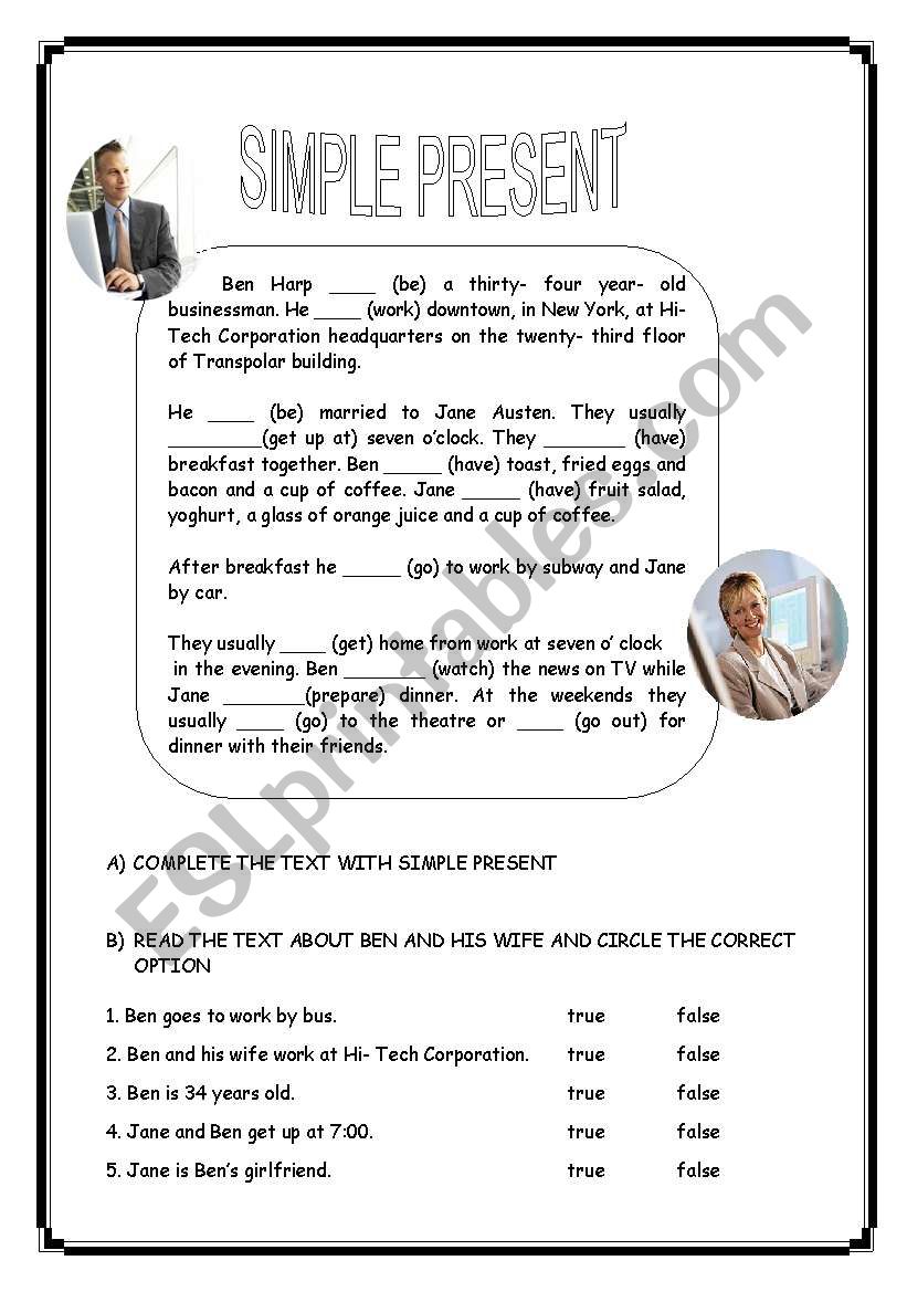 Reading Comprehension Simple Present ESL Worksheet By Sandramendoza