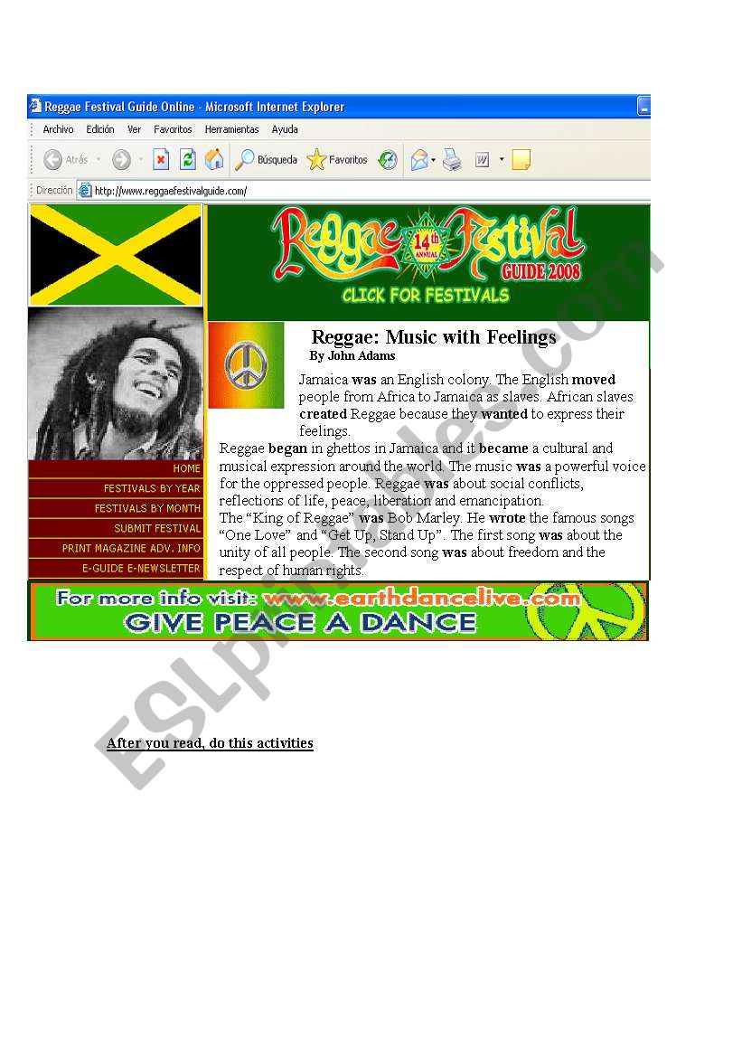 Reggae worksheet