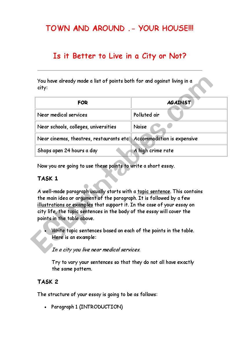 Town and around worksheet