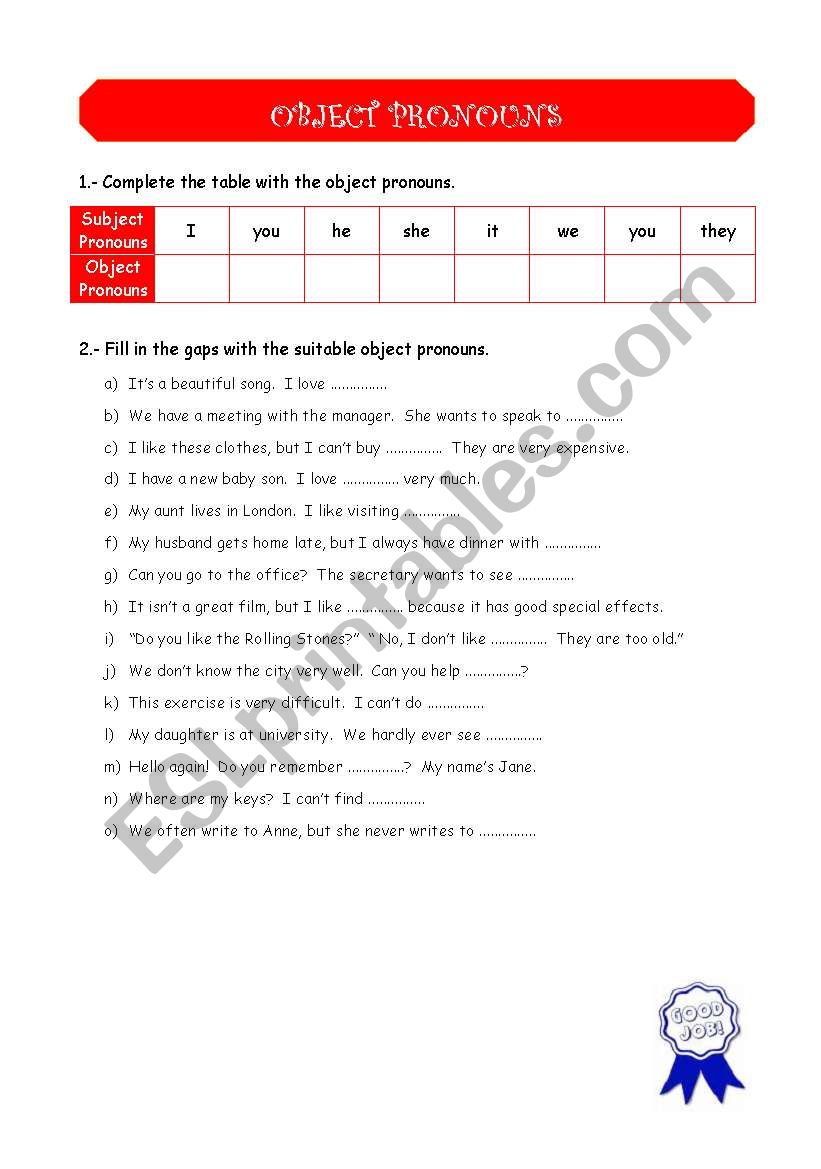 Object Pronouns worksheet