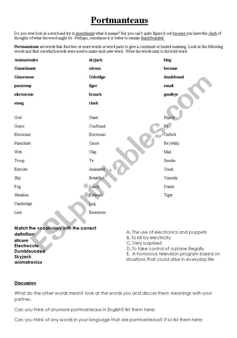 Compound words worksheet