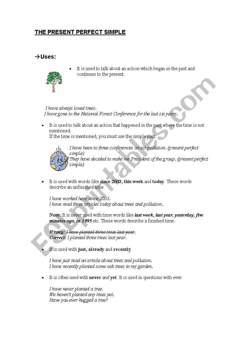 Present perfect grammar guide worksheet