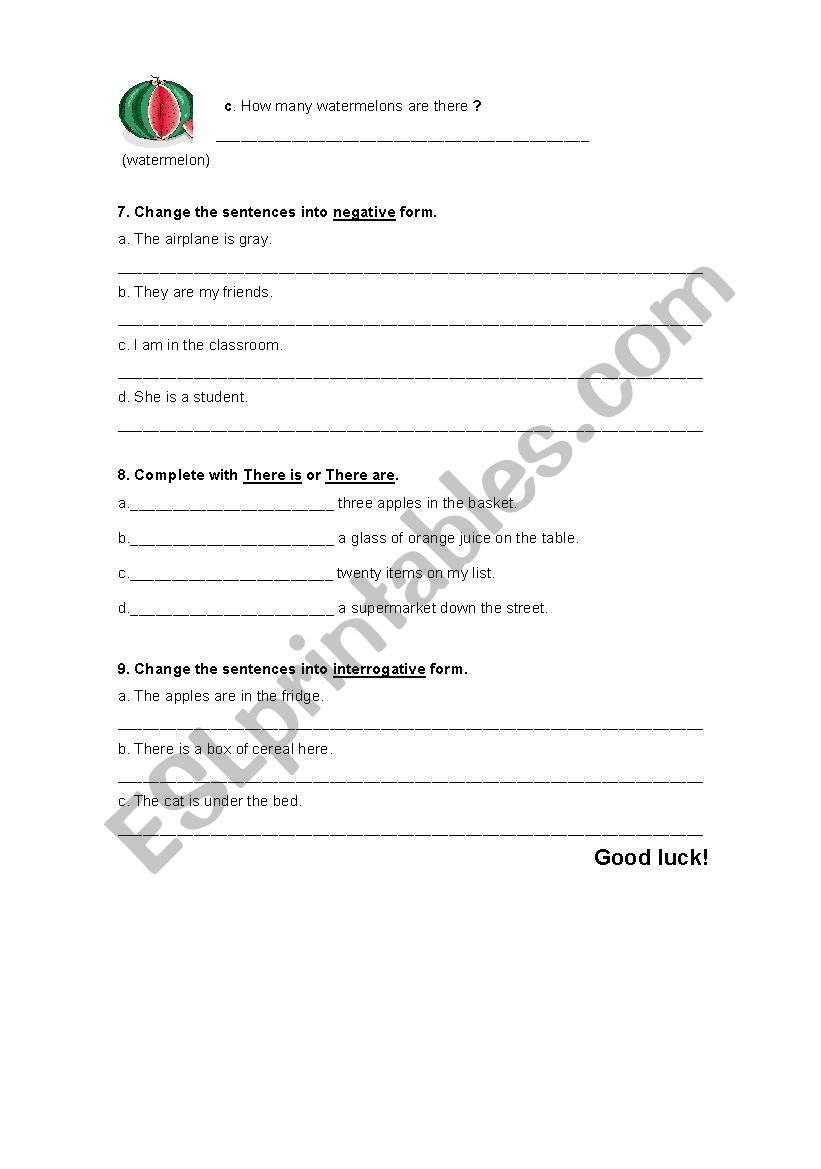 English test 5th Part II worksheet