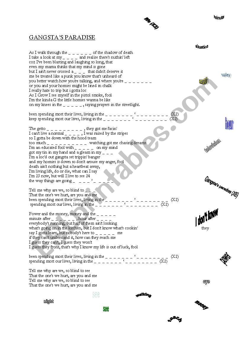 Gangstas Paradise by Coolio worksheet