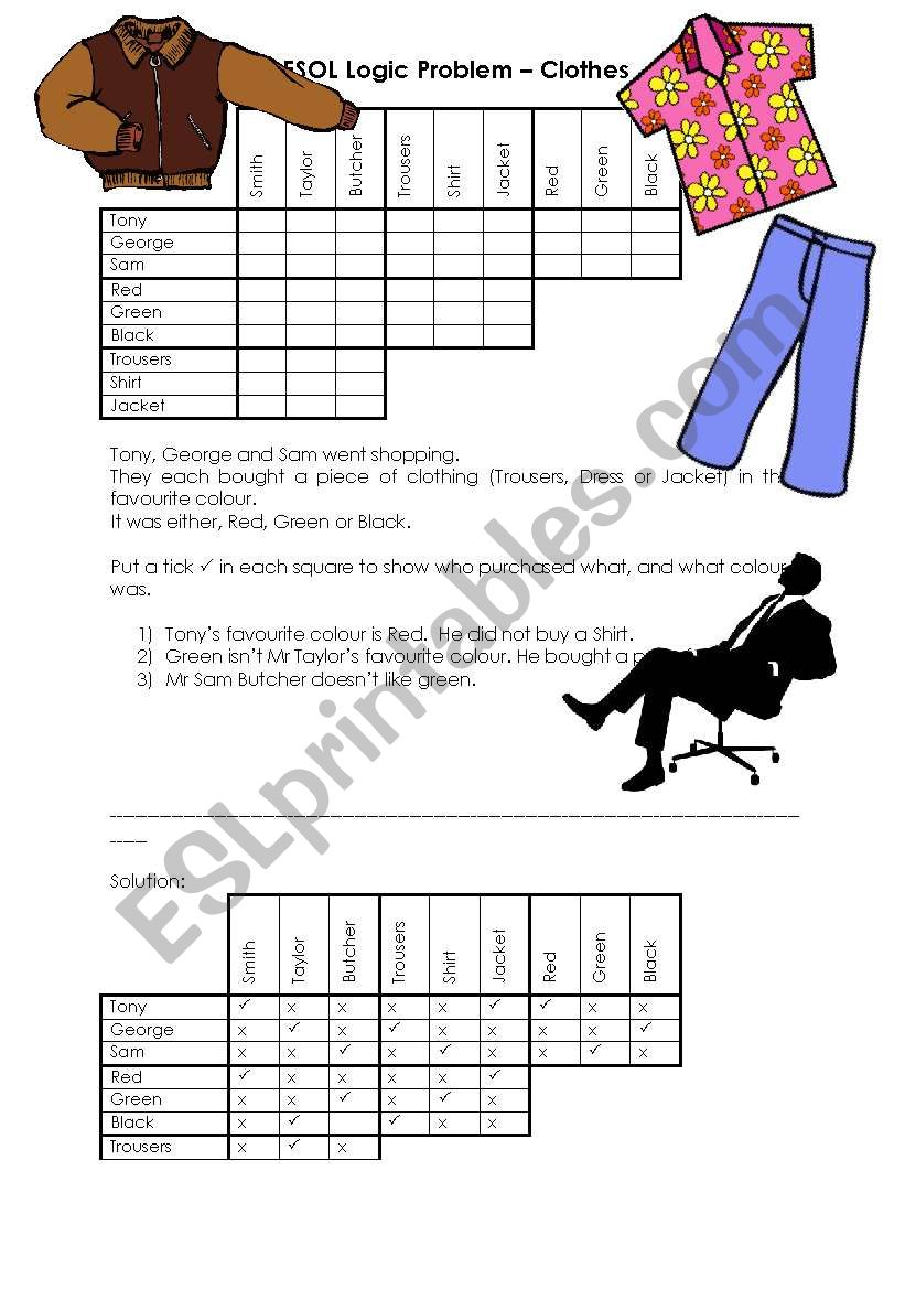 ESOL Logic Problem - Easy worksheet