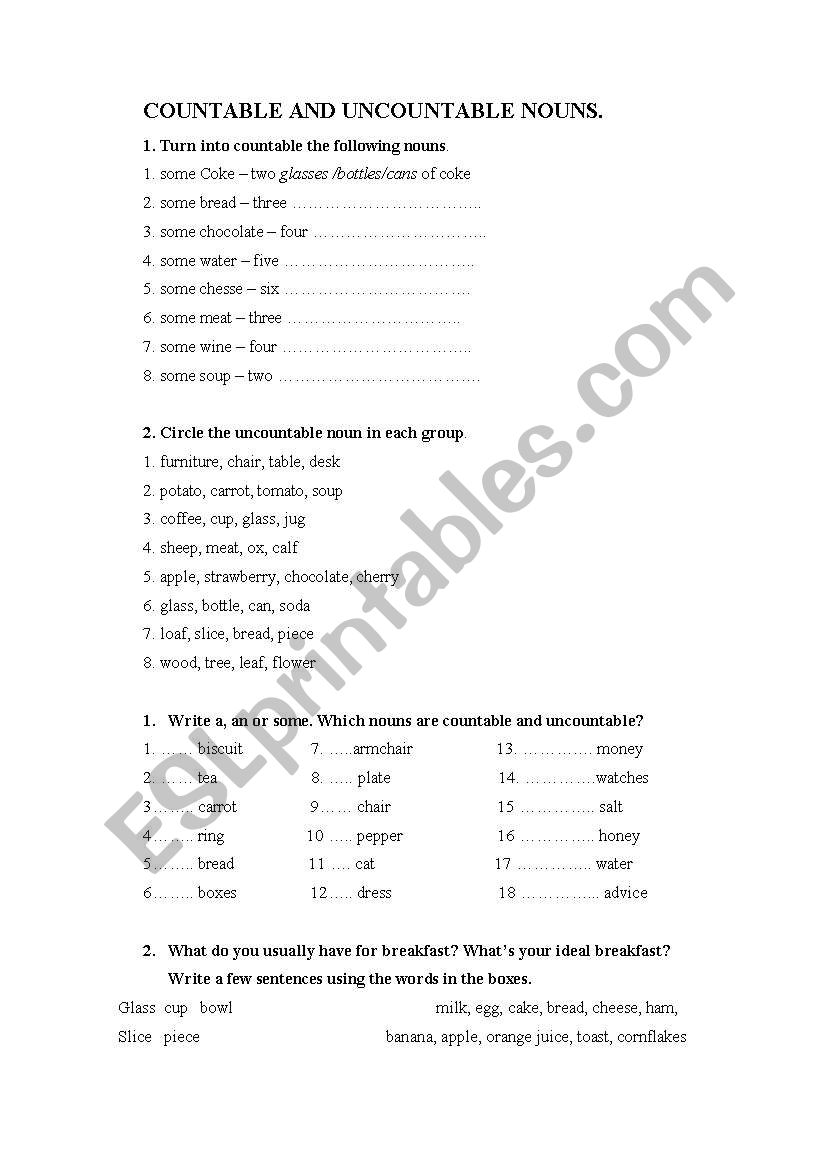 Countable and Uncountable nouns